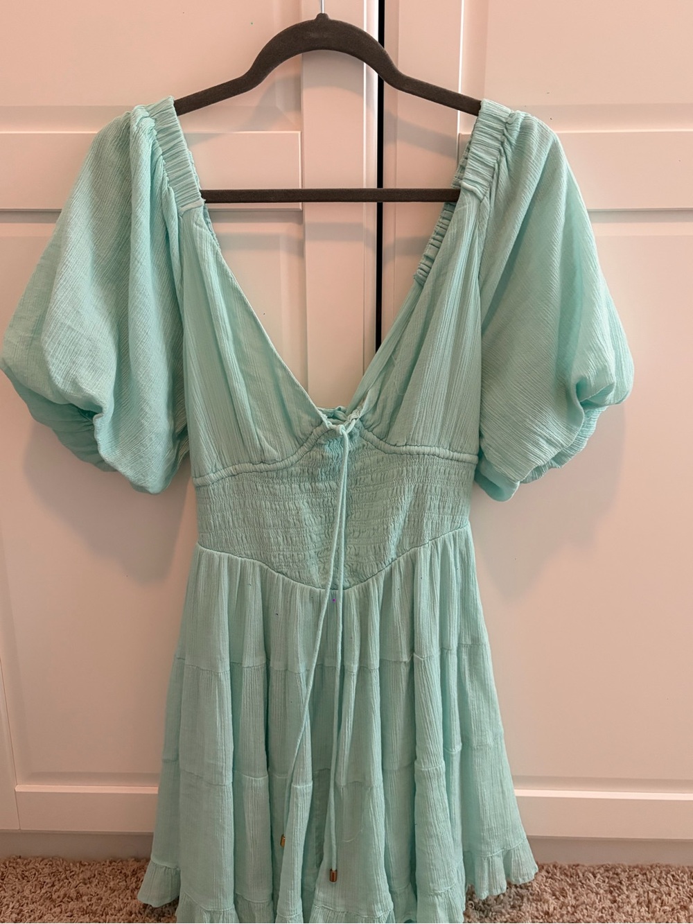 FREE PEOPLE Light Aqua Puff-Sleeve Dress BRAND NEW